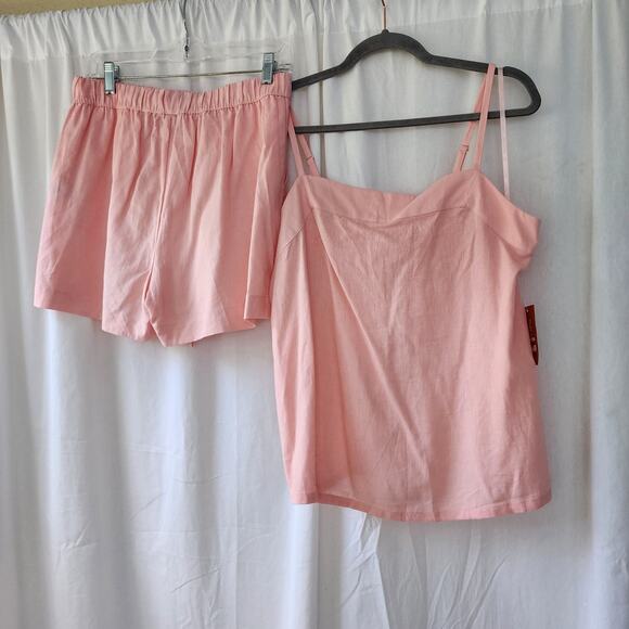 State of Day loungewear set pj casual linen NWT relaxed pink tank shorts S new - Picture 2 of 12